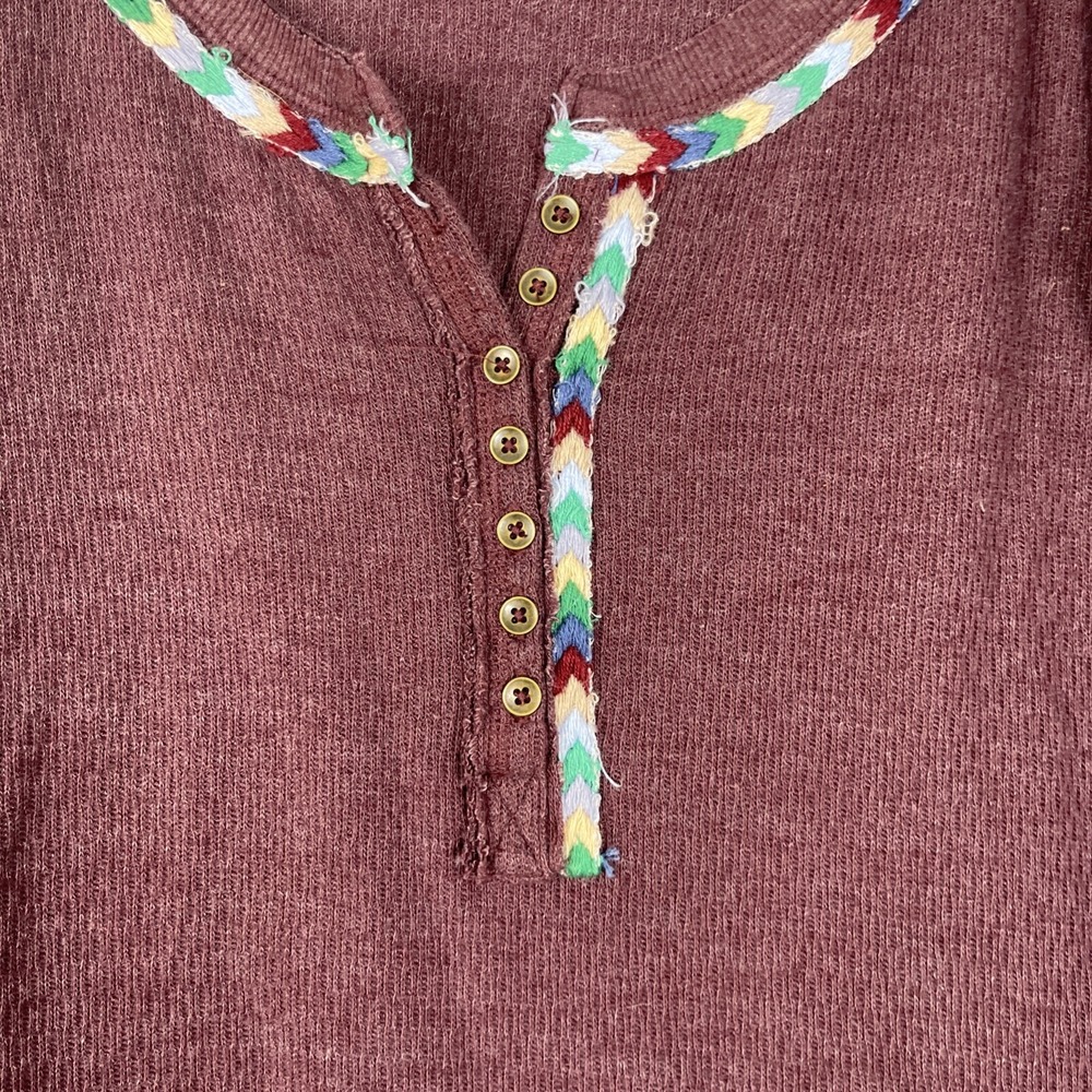 Free People We The Free Waffle Knit Henley Top Womens XS Burgundy Thermal - Picture 5 of 12